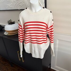 Gap Cute Striped Orange and White Women's Sweater with shoulder buttons‎
